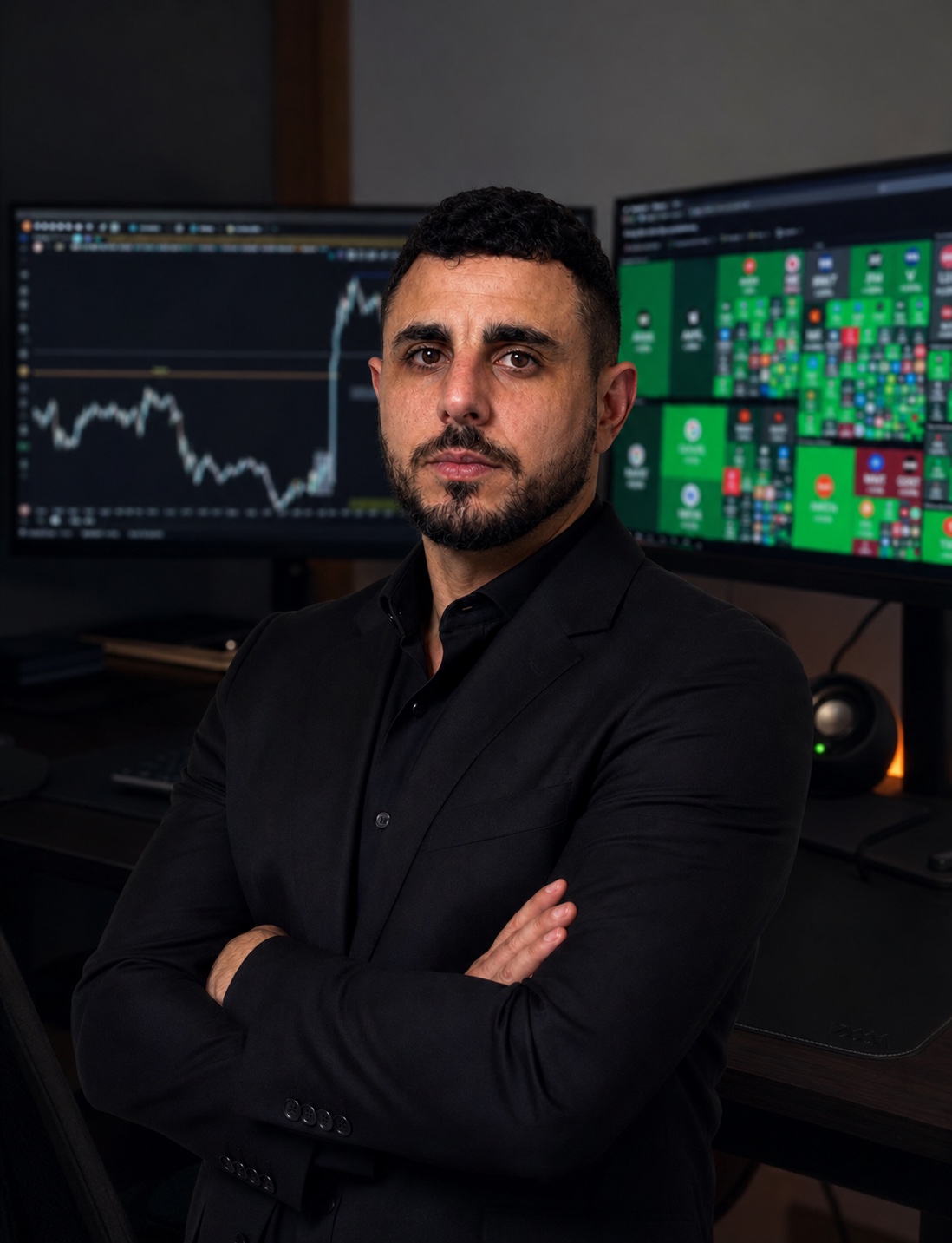 Llorenç, fundador de TradeSolutionsFX, frente a su escritorio de trading